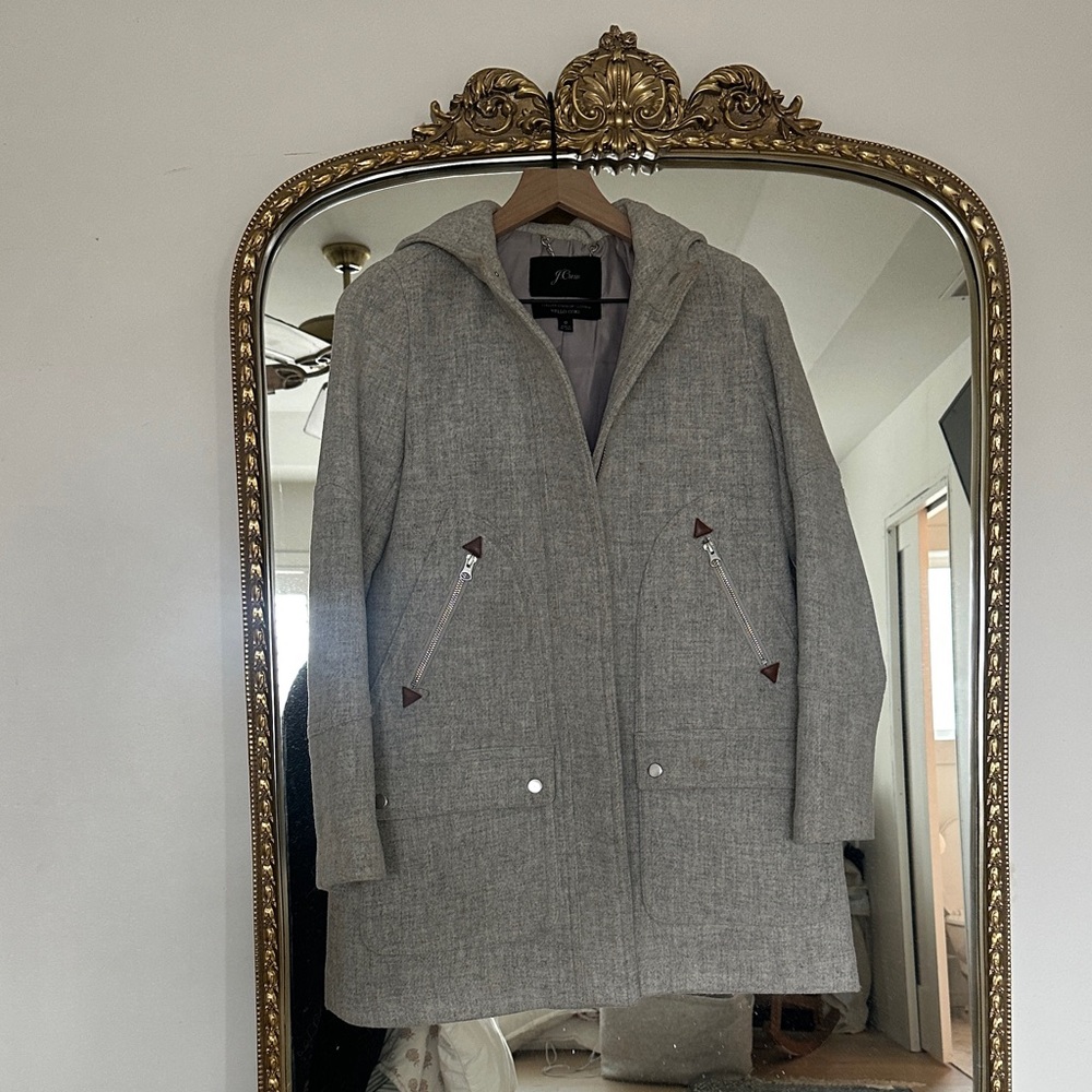 J. Crew Gray Hooded Trench Coat